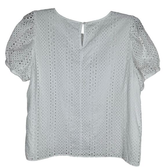 J. Crew Eyelet Lace Ivory White Short Sleeve Top Women's XL Professional Casual - Picture 2 of 7